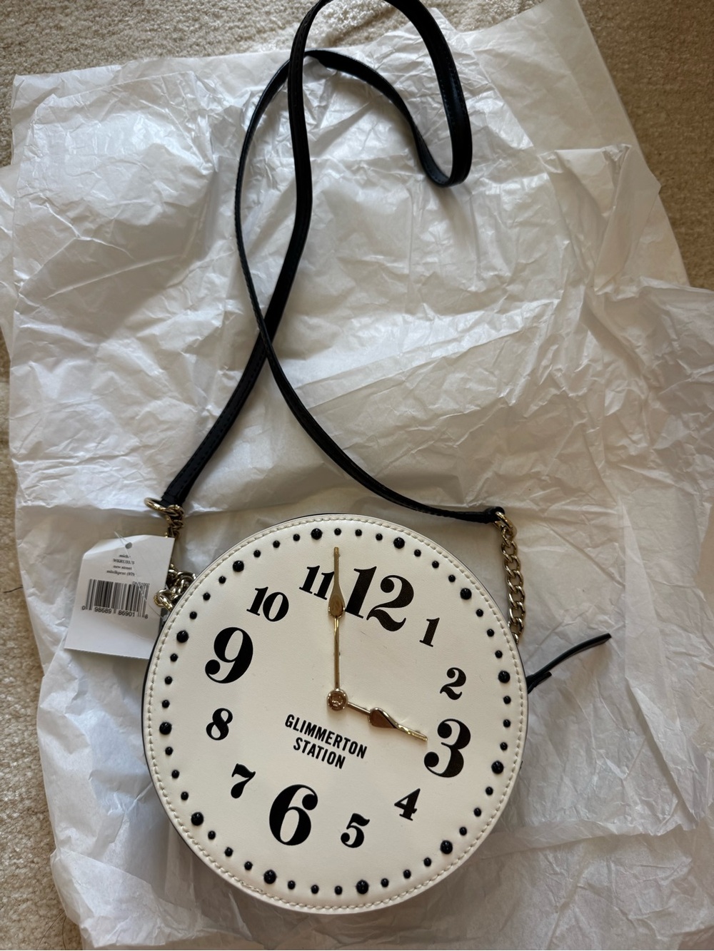 White Clock-Face Crossbody Bag with Black Accents